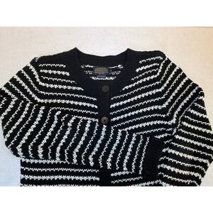 Pendleton Womens Black White Striped Cotton Linen Cardigan Sweater TC148 S